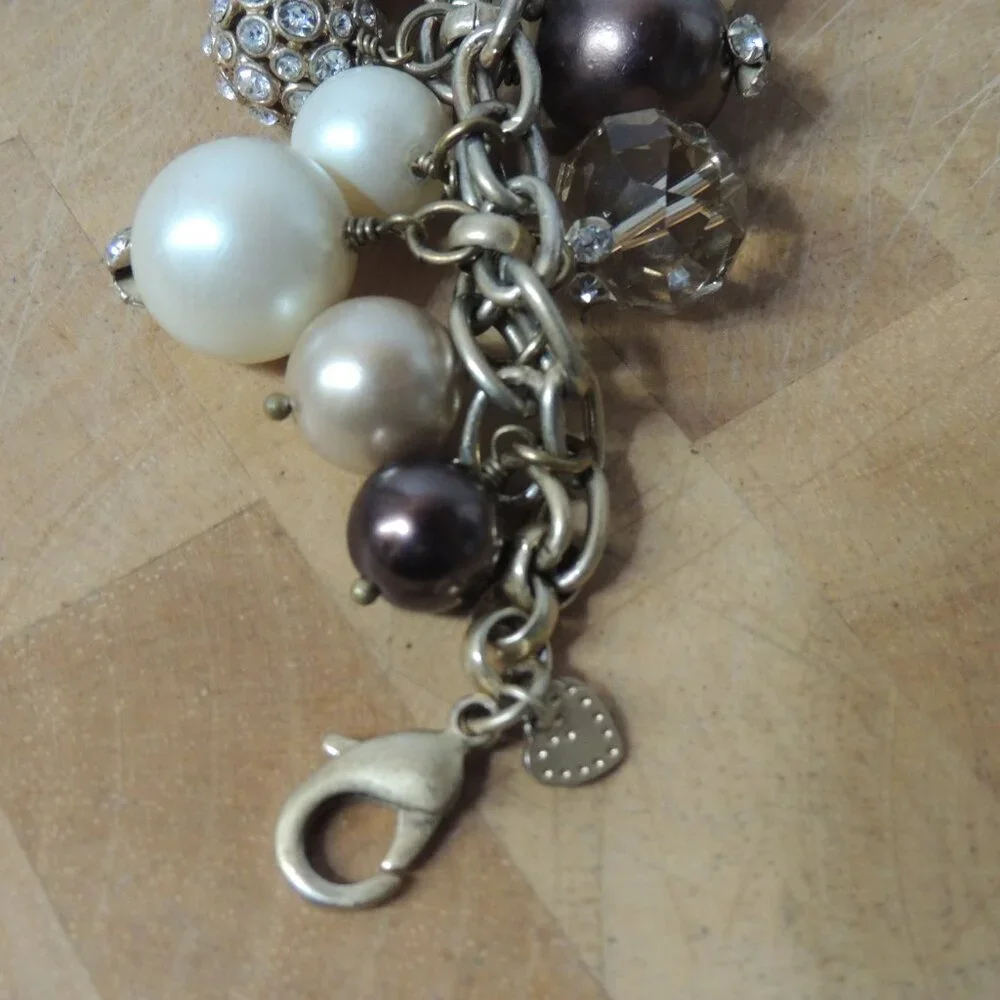 Stella & Dot Audrey Cluster Bracelet Cha Cha Gold Tone Faux Pearls Crystals 8" - Picture 5 of 6
